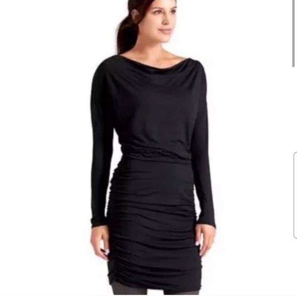 athleta solstice ruched side long sleeve dress black ST small tall - Picture 1 of 11